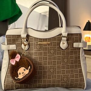 Y2K Anne Klein Brown and Cream Designer Handbag